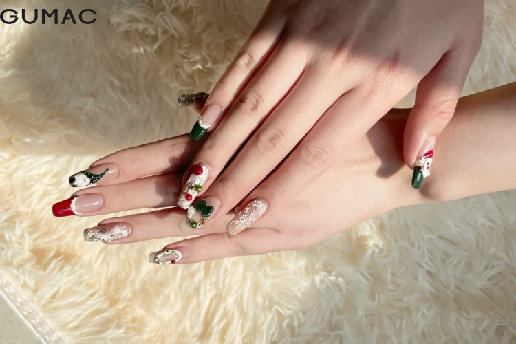 mau nail noel dinh da cuc quyen ru